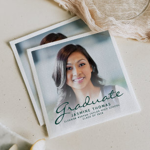 Serviette En Papier Fête de fin d'études avec photo de script vert 202