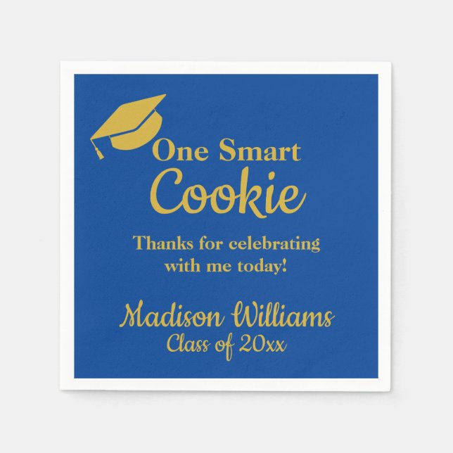 Serviette En Papier Fête de fin d'études One Smart Cookie Bleu Or Papi (Devant)