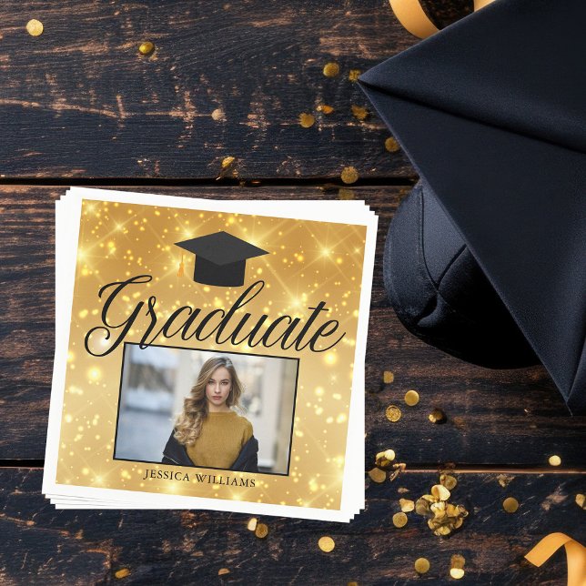 Serviette En Papier Fête de fin d'études Paillettes Dorées Photo Chic  (Créateur téléchargé)