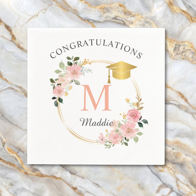 Serviette En Papier Fête de graduation des filles roses personnalisées (Créateur téléchargé)