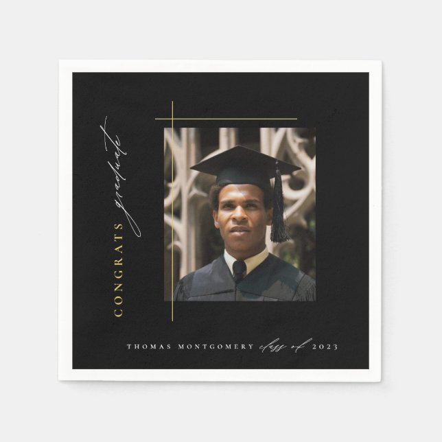 Serviette En Papier Fête de graduation noire moderne (Devant)
