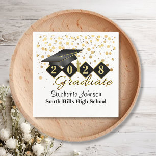 Serviette En Papier Fête de graduation personnalisée Noir & Or