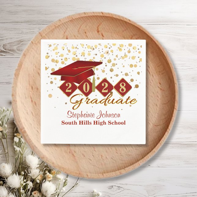 Serviette En Papier Fête de Graduation Rouge et Or (Graduation Party Red and Gold Napkins)
