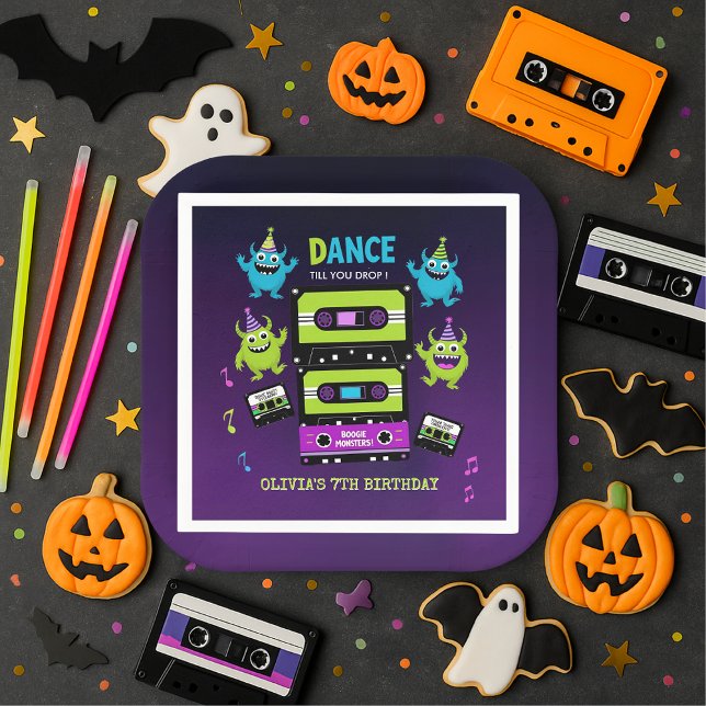 Serviette En Papier Fête de la Danse Monster Anniversaire | Neon Boogi (Créateur téléchargé)