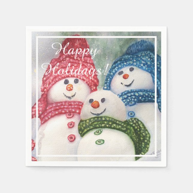 Serviette En Papier Fête de la famille de Noël Snowman (Devant)