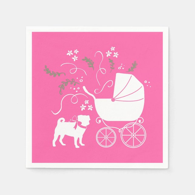 Serviette En Papier Fête de la fête du chien Carlin rose (Devant)