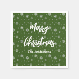 Serviette En Papier Fête de la typographie verte Joyeux Noël moderne