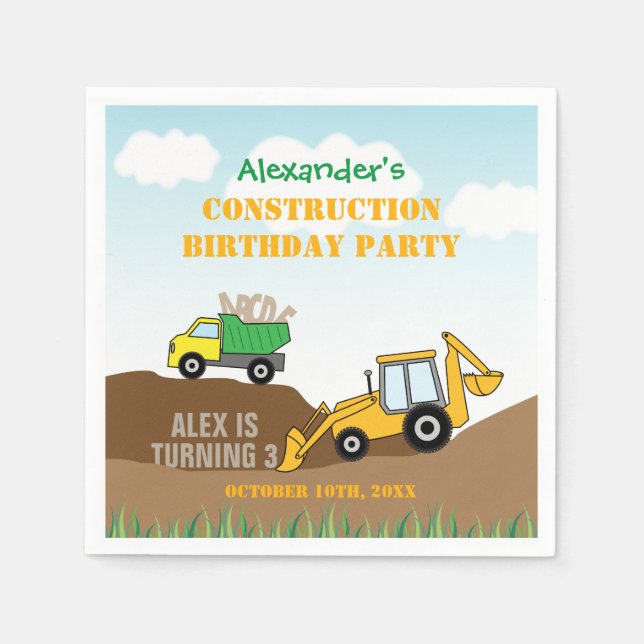 Serviette En Papier Fête de l'anniversaire du garçon Digger Constructi (Devant)