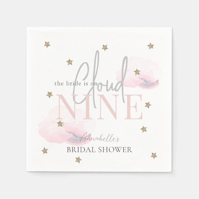 Serviette En Papier Fête de mariage aquarelle rose et étoiles dorées C (Devant)
