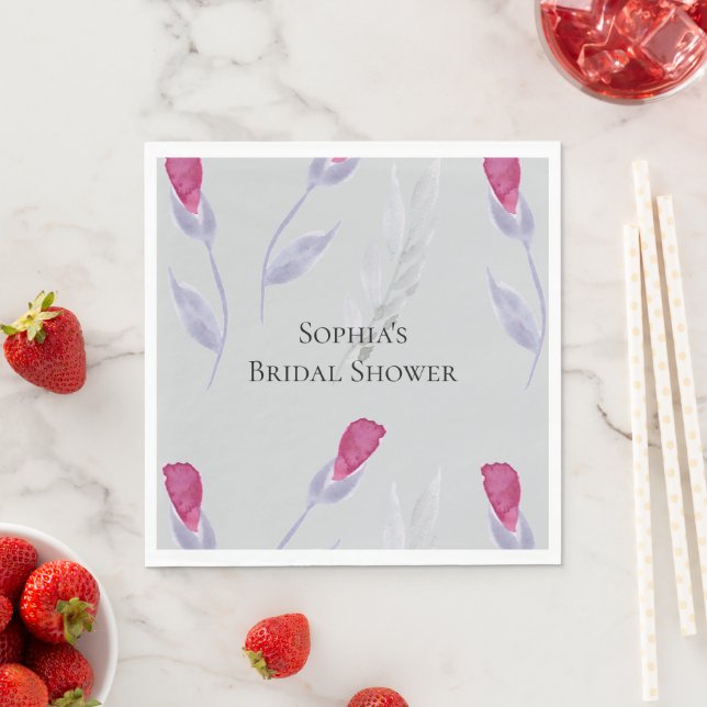 Serviette En Papier Fête de mariage avec fleurs roses grises (En situation)