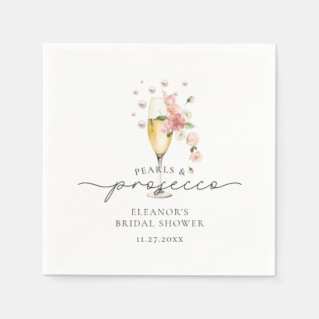 Serviette En Papier Fête de mariage avec fleurs roses, perles et prose (Devant)