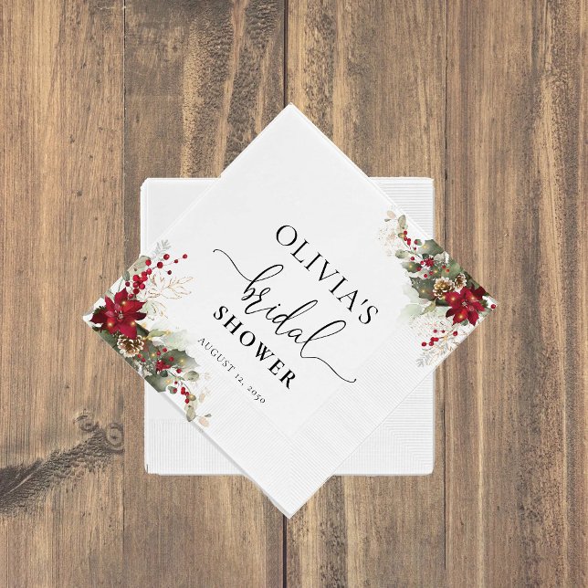 Serviette En Papier Fête de mariage avec poinsettia rouge de Noël (Créateur téléchargé)