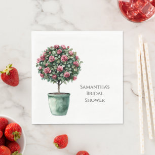 Serviette En Papier Fête de mariage avec un arbre floral de roses rose