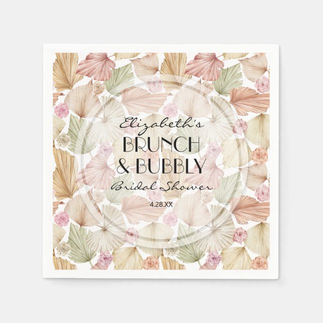 Serviette En Papier Fête de mariage Bohème avec feuilles et fleurs séc (Devant)