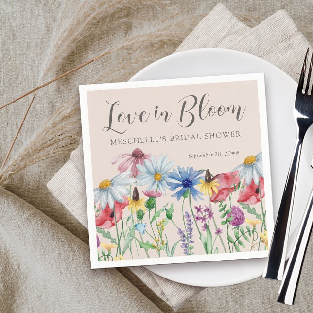 Serviette En Papier Fête de mariage champêtre Fleur d'amour en fleurs (Love in Bloom bridal shower napkin from my Wildflower Charm collection)