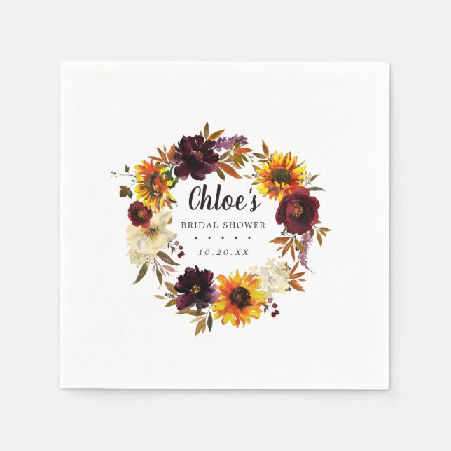 Serviette En Papier Fête de mariage champêtre floral automnal (Devant)