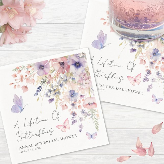 Serviette En Papier Fête de mariage champêtre papillon (Butterfly Wildflower Bridal Shower Napkins)