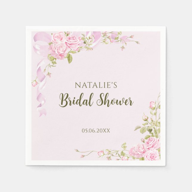 Serviette En Papier Fête de mariage chic fleurs roses romantiques (Devant)