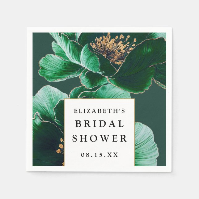 Serviette En Papier Fête de mariage élégante moderne florale vert émer (Devant)