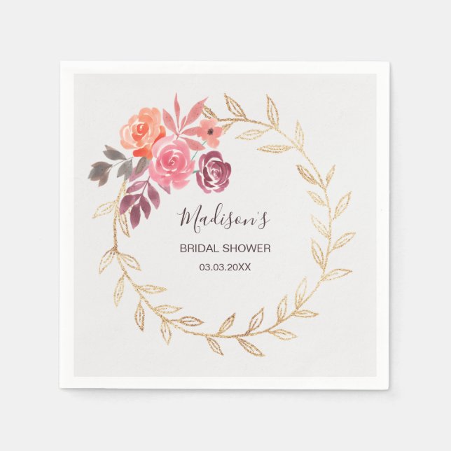 Serviette En Papier Fête de mariage Fleurs à l'aquarelle (Devant)