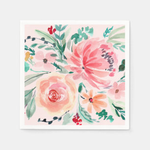 Serviette En Papier Fête de mariage floral aquarelle rose