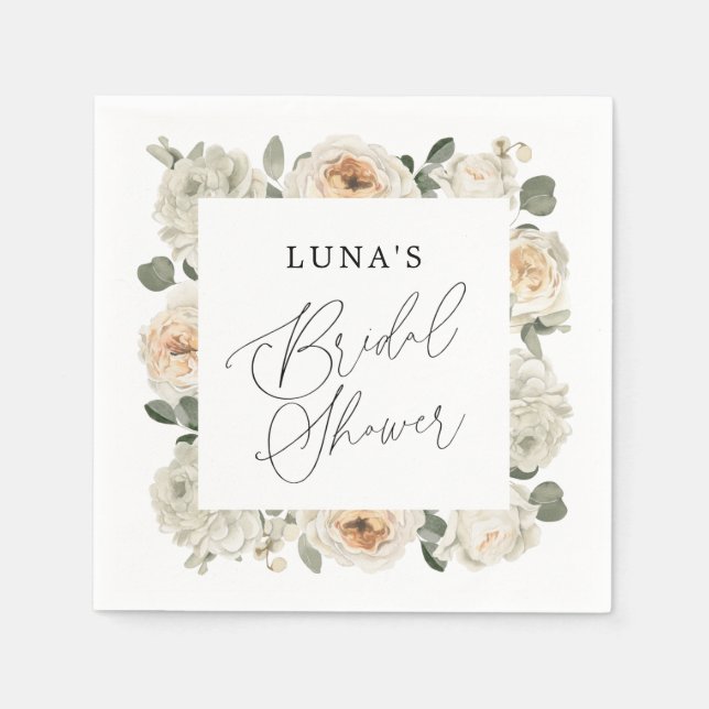 Serviette En Papier Fête de mariage floral blanc  (Devant)