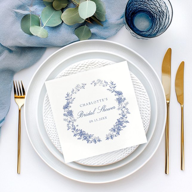 Serviette En Papier Fête de mariage Floral Bleu Poussiéreux (Créateur téléchargé)