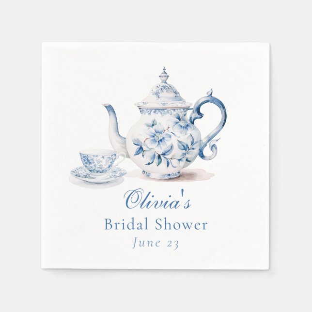 Serviette En Papier Fête de mariage Floral Bleu Thé (Devant)