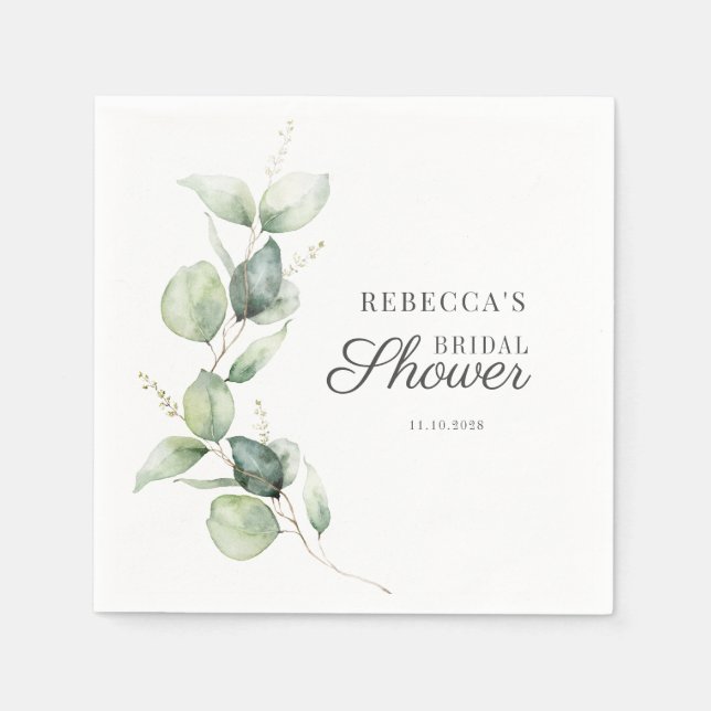 Serviette En Papier Fête de mariage Floral Eucalyptus Script Succulent (Devant)