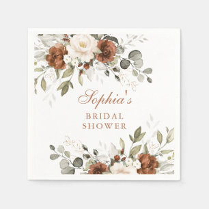 Serviette En Papier Fête de mariage Floral rouille crème verdure or