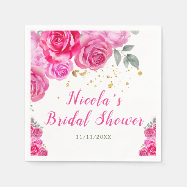 Serviette En Papier Fête de mariage Florale Rose Chaud (Devant)