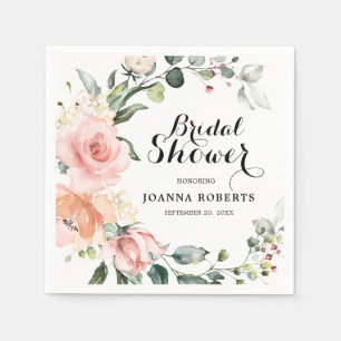 Serviette En Papier Fête de mariage florale rose fardée pastel