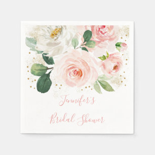 Serviette En Papier Fête de mariage florale rose poudré or