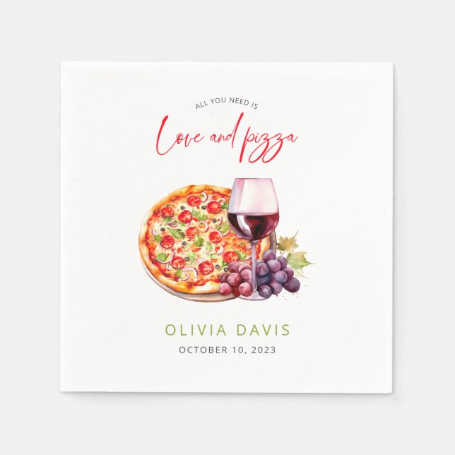 Serviette En Papier Fête de mariage Love et Pizza (Devant)