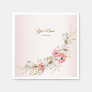Serviette En Papier Fête de mariage moderne aux fleurs roses et pêche 