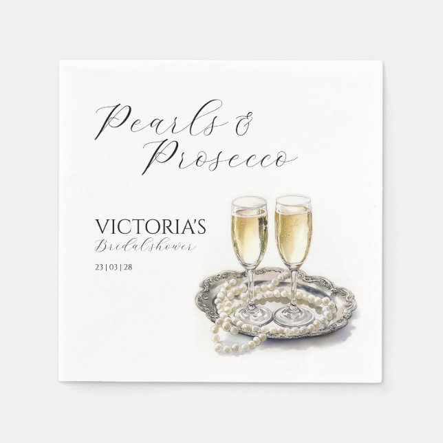 Serviette En Papier Fête de mariage Perles et Prosecco (Devant)