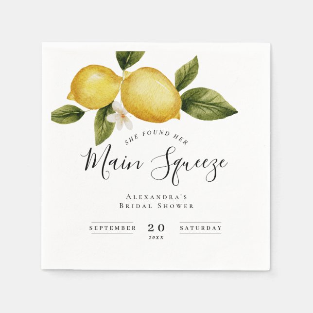 Serviette En Papier Fête de mariage simple Italia Lemon Calligraphie (Devant)