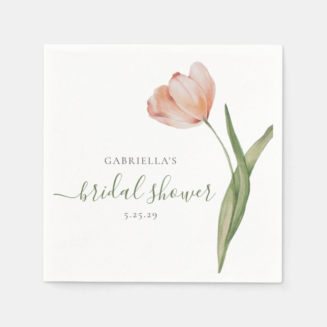 Serviette En Papier Fête de mariage tulipe verte aquarelle (Devant)