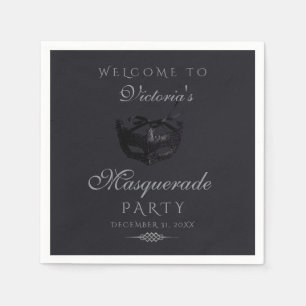 Serviette En Papier Fête de masquerade moderne argent noir 