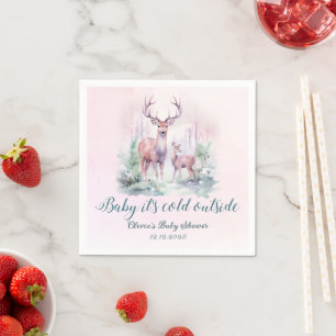 Serviette En Papier Fête de naissance fille forêt bois cerf hiver