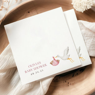 Serviette En Papier Fête de naissance Fille Rose Livraison Cigogne