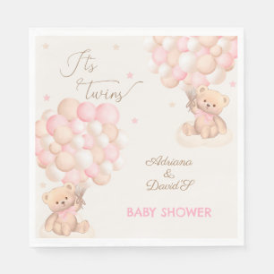 Serviette En Papier Fête de Naissance Filles Jumelles Ballons Rose Our