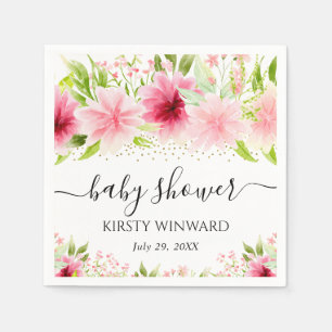 Serviette En Papier Fête de Naissance Fleurs d'Été Rose Aquarelle