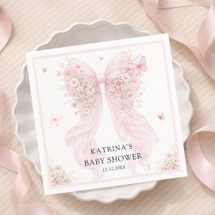 Serviette En Papier Fête de naissance Fleurs sauvages Ruban Rose pâle