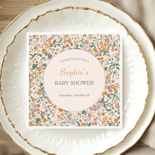 Serviette En Papier Fête de Naissance Florale Automnale en Terracotta