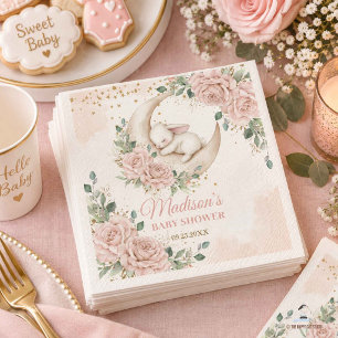 Serviette En Papier Fête de naissance Lapin Rose Pâle Fleurie