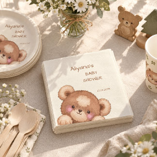 Serviette En Papier Fête de naissance ourson mignon forêt aquarelle