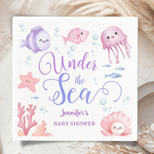 Serviette En Papier Fête de Naissance Sous L'Océan Fille Rose Animaux 