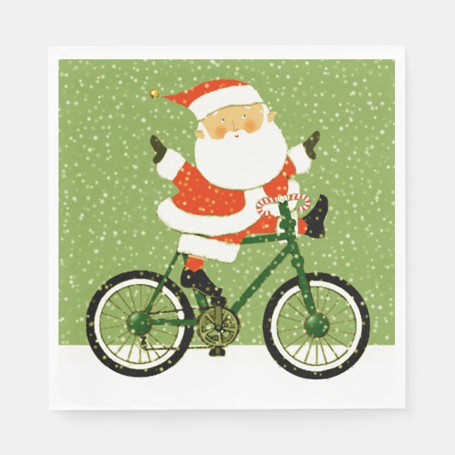 Serviette En Papier Fête de Noël à vélo (Devant)