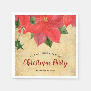 Serviette En Papier Fête de Noël au poinsettia aquarelle rustique